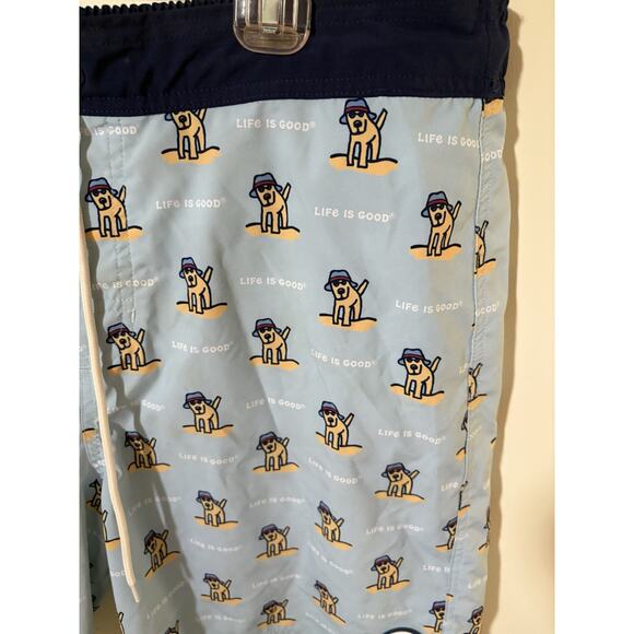 Life Is Good Mens L Board Shorts All Over Dog Pattern Back Pocket Light Blue - Picture 2 of 8